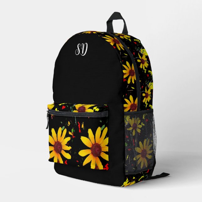 Mochila Impresa Monograma floral de flores amarillas (Esquina derecha trasera )