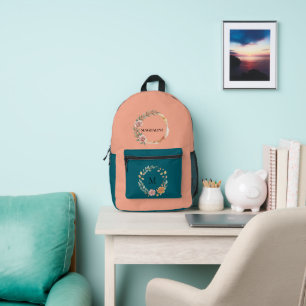 Mochila Impresa Monograma floral personalizado minimalista