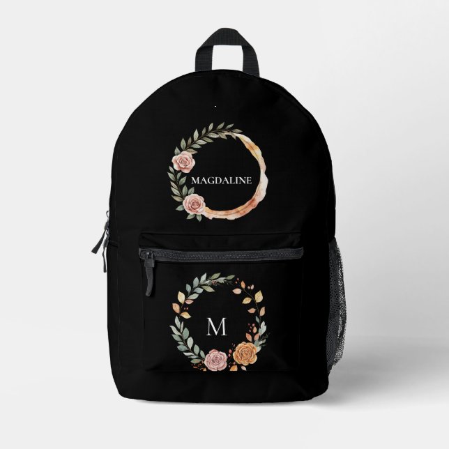 Mochila Impresa Monograma floral personalizado minimalista (Anverso)