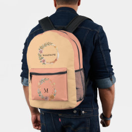 Mochila Impresa Monograma floral personalizado minimalista