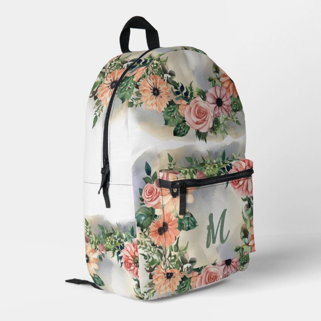 Mochila Impresa Monograma Floral Viaje Elegante Jardín acuático (Esquina izquierda trasera)