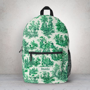 Mochila Impresa Monograma floral vintage verde Toile Jouy