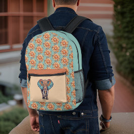 Mochila Impresa Monograma floral Wise Elephant Turquoise Oscuro