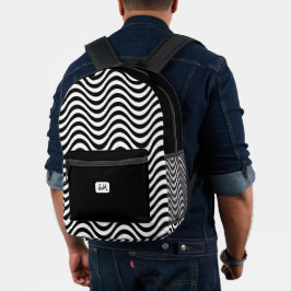 Mochila Impresa Monograma franjas onduladas blancas negras Psicode