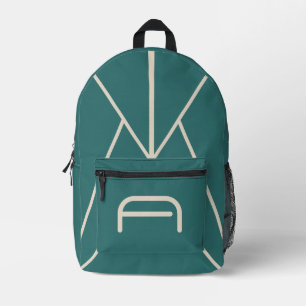 Mochila Impresa Monograma geométrico de alejandrita verde moderno