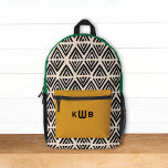 Mochila Impresa Monograma geométrico de amarillo verde negro moder<br><div class="desc">Este diseño moderno de mochila presenta tonos negros,  verdes y amarillos con un patrón geométrico de diamante y un monograma. ¡Es un diseño moderno de moda para todos!</div>