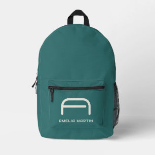Mochila Impresa Monograma Geométrico Moderno de Alejandrita Verde 