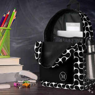 Mochila Impresa Monograma Geométrico Moderno en Blanco y Negro