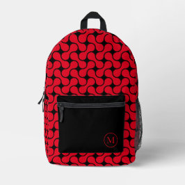 Mochila Impresa Monograma geométrico moderno rojo y negro