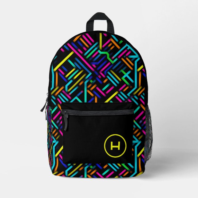 Mochila Impresa Monograma geométrico Neon Gamer (Anverso)