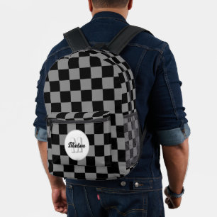 Mochila Impresa Monograma geométrico retro de cuadros grises y neg