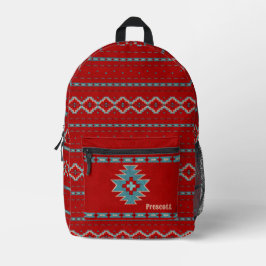Mochila Impresa Monograma geométrico rojo y turquesa del suroeste