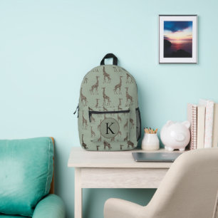Mochila Impresa Monograma Girafa De Oro En Sage