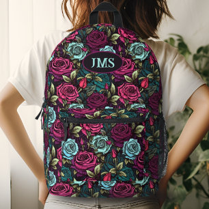 Mochila Impresa Monograma Gótico Rosa Púrpura y Azul Floral