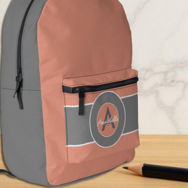 Mochila Impresa Monograma gris rosado personalizado (Subido por el creador)