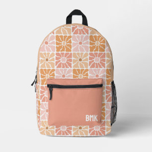 Mochila Impresa Monograma Groovy de Cuadrados Florales Rosados par