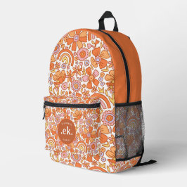 Mochila Impresa Monograma Groovy Retro Naranja Florals