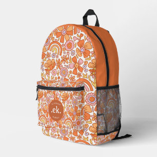 Mochila Impresa Monograma Groovy Retro Naranja Florals