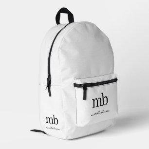Mochila Impresa Monograma inicial de moda en blanco negro moderno