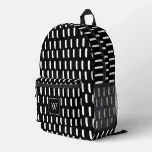 Mochila Impresa Monograma Inicial de Trazo de Pincel Blanco Negro 