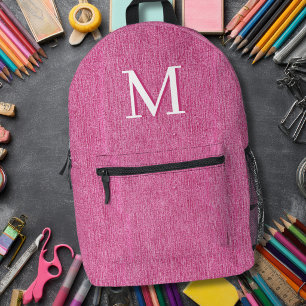 Mochila Impresa Monograma Inicial Denim Rosa