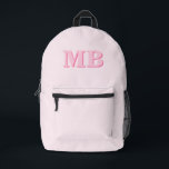 Mochila Impresa Monograma inicial minimalista rosa moderno<br><div class="desc">Mochila de Monograma Inicial minimalista Rosa Moderno. Crea tu propia mochila personalizada con el nombre inicial del personalizado.</div>