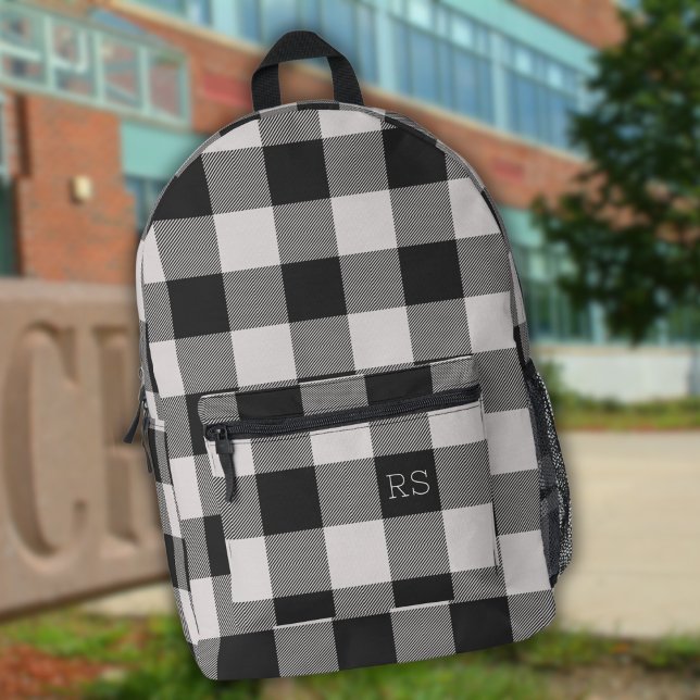 Mochila Impresa Monograma Iniciales Black Gingham Buffalo Check (Subido por el creador)