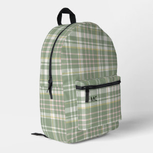 Mochila Impresa Monograma Iniciales Cuadrados Verde Sage Lindo de