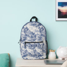 Monograma Iniciales Patrón de tela azul blanco fra