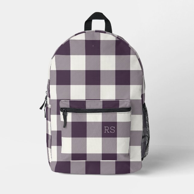 Mochila Impresa Monograma Iniciales Purple Gingham Buffalo Check (Anverso)