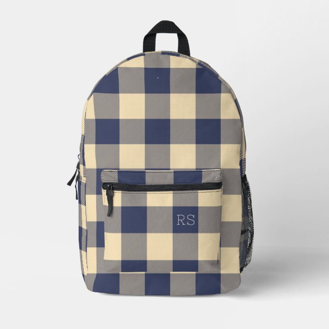 Mochila Impresa Monograma Iniciales Purple Gingham Buffalo Check (Anverso)