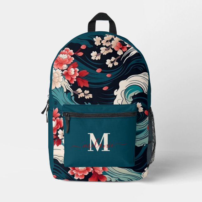 Mochila Impresa Monograma japonés moderno Personalizado Sakura (Anverso)