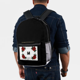 Mochila Impresa Monograma "M" personalizado con fondo rojo rosa ne