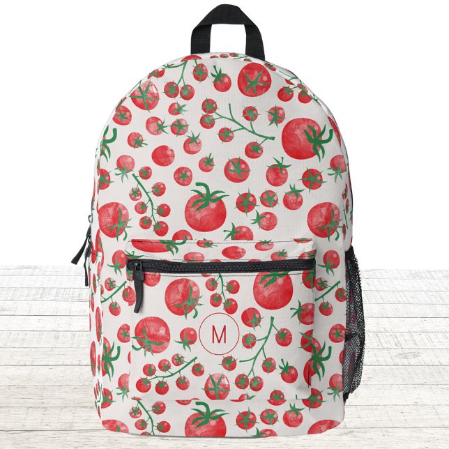 Mochila Impresa Monograma mediterráneo de acuarela de tomate inici (Fun monogram initial personalized watercolor tomato Mediterranean backpack)