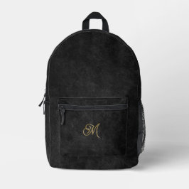 Mochila Impresa Monograma minimalista de lujo negro y oro