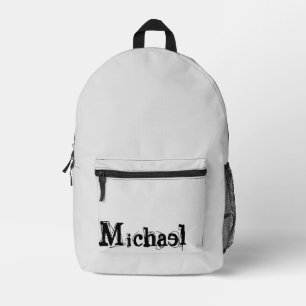 Mochila Impresa Monograma minimalista moderno con nombre gris negr