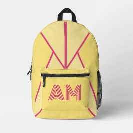 Mochila Impresa Monograma minimalista retro de mostaza y rosa