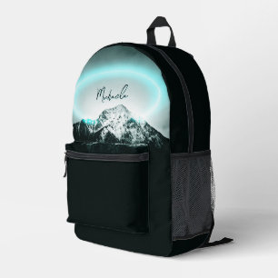 Mochila Impresa Monograma misterioso de neón azul de montaña nevad