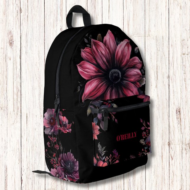 Mochila Impresa Monograma moderno con flores góticas negras y rosa (Subido por el creador)