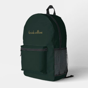 Mochila Impresa Monograma moderno de escritura verde y dorada sobr