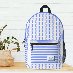 Mochila Impresa Monograma moderno de franjas azul y blanca
