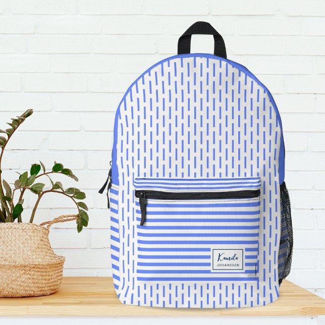 Mochila Impresa Monograma moderno de franjas azul y blanca (Subido por el creador)