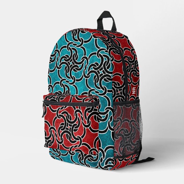 Mochila Impresa Monograma moderno de Guay Red & Blue Black Celtic  (Esquina derecha trasera )
