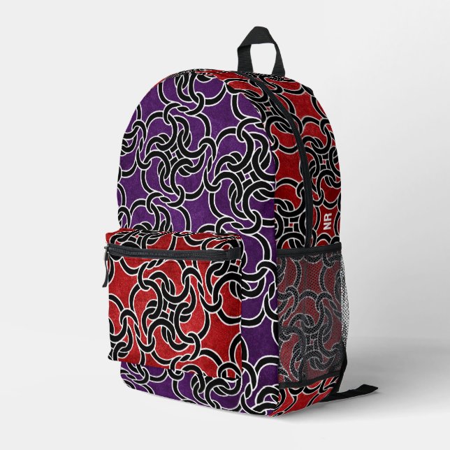 Mochila Impresa Monograma moderno de Guay Red Purple Black Celtic  (Esquina derecha trasera )