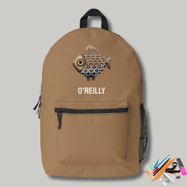 Mochila Impresa Monograma moderno de impresión de pescado minimali (Subido por el creador)