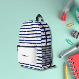 Mochila Impresa Monograma moderno de los estatutos marinos azul y 