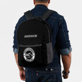 Mochila Impresa Monograma moderno de motocicleta de nombre persona