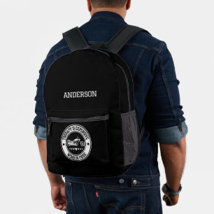 Mochila Impresa Monograma moderno de motocicleta de nombre persona
