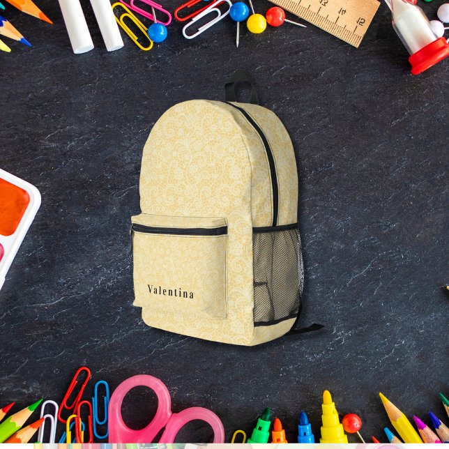 Mochila Impresa Monograma moderno de patrón floral blanco y amaril (Subido por el creador)