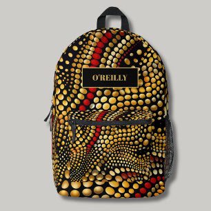 Mochila Impresa Monograma moderno de patrón negro y amarillo de mo